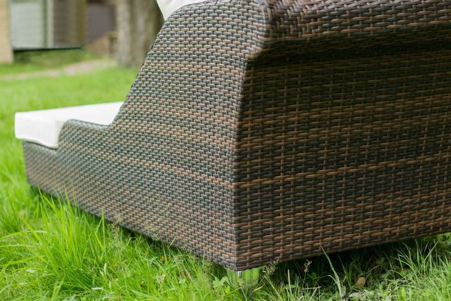 The Poly peel synthetic rattan wicker detail on the side of Noble daybed