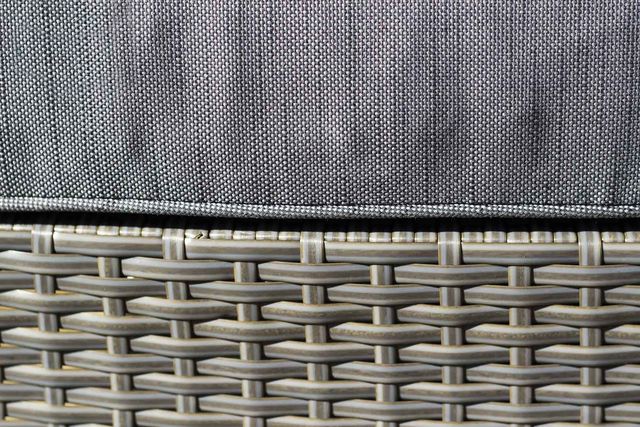 Poly strap synthetic rattan wicker gray color woven pattern detail front side